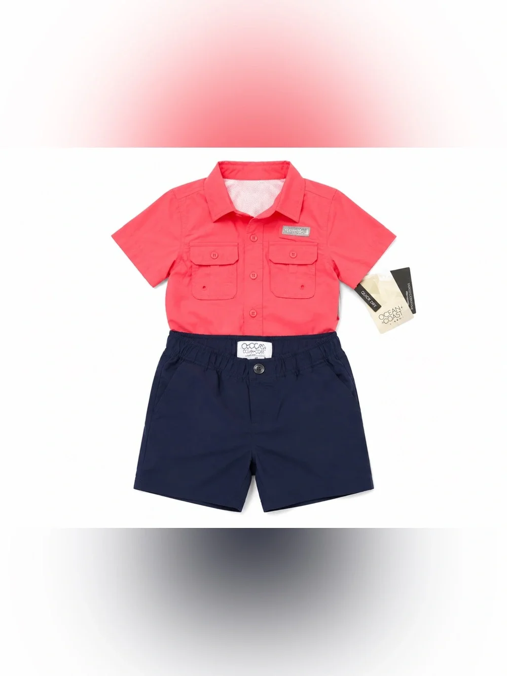 Ocean & Coast Kids Coral Button-Front Shirt & Navy Shorts Set